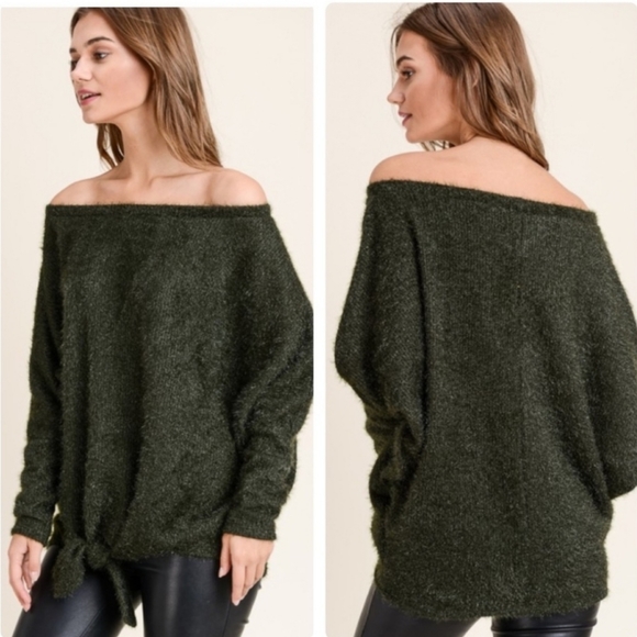 Dark olive fuzzy sweater - Picture 4 of 4